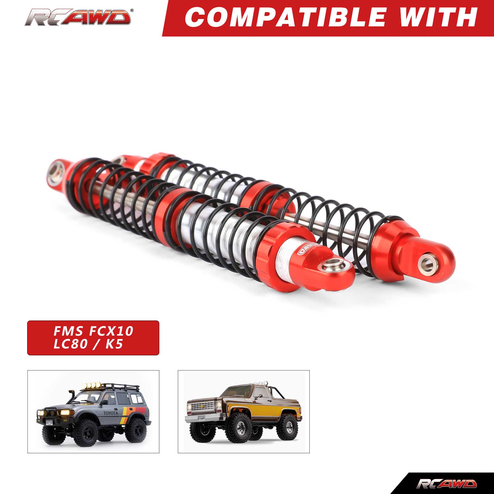 RCAWD FMS FCX10 RCAWD FCX10 LC80 K5 Front Rear Oil Filled Shock Absorber Daul Stage Spring