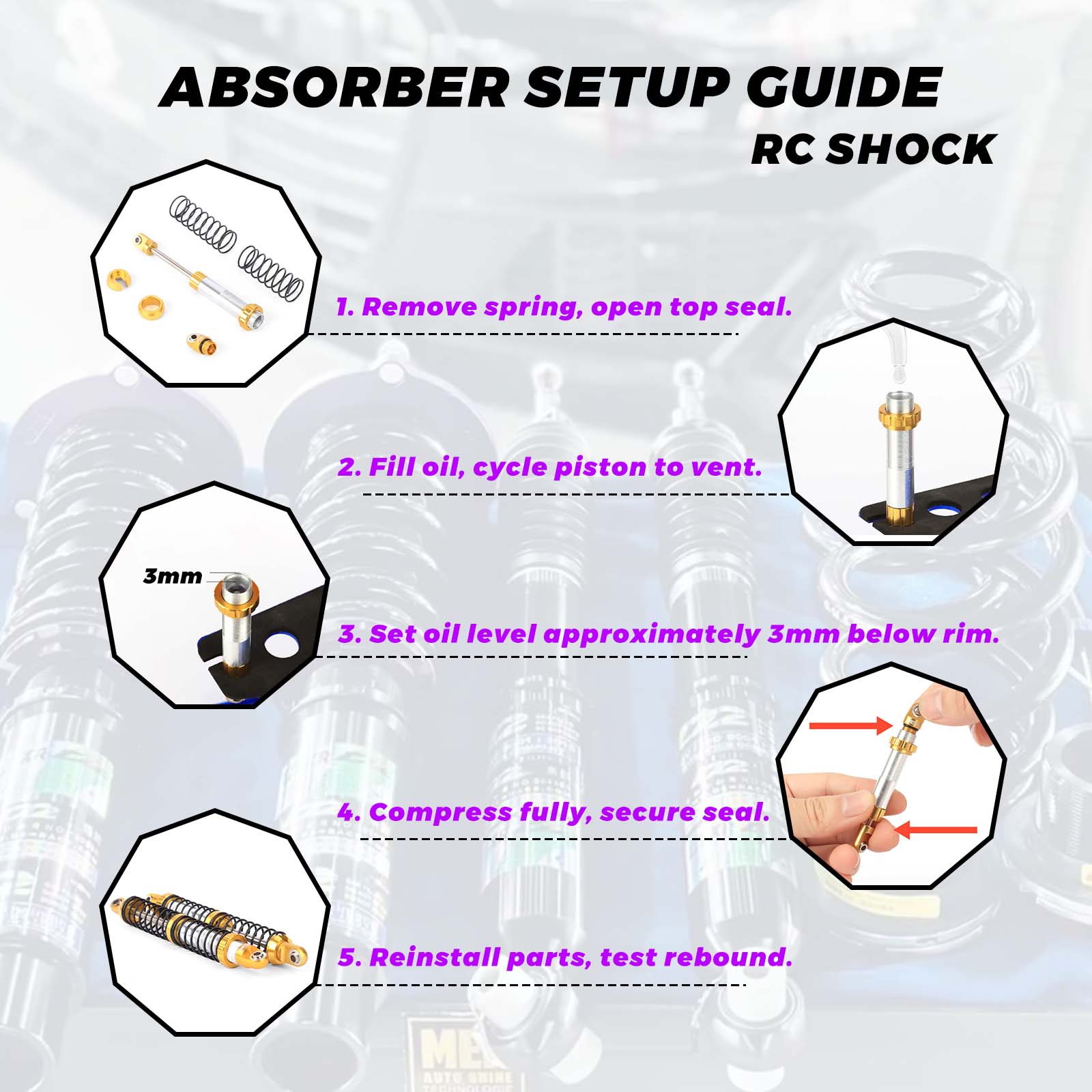 RCAWD FMS FCX10 RCAWD FCX10 LC80 K5 Front Rear Oil Filled Shock Absorber Daul Stage Spring