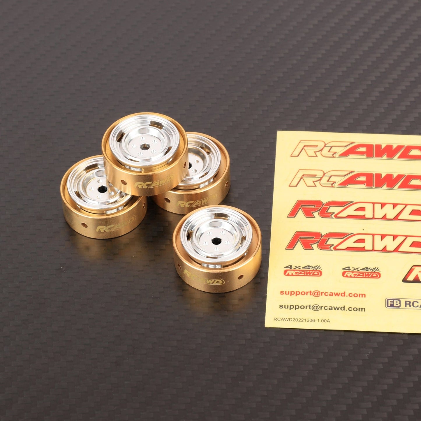 RCAWD FMS FCX24 4 Spoke Metal Beadlock Wheel Rims Set RCAWD 24g/pc Metal Beadlock Wheel Rims with Brass Countweight Rings