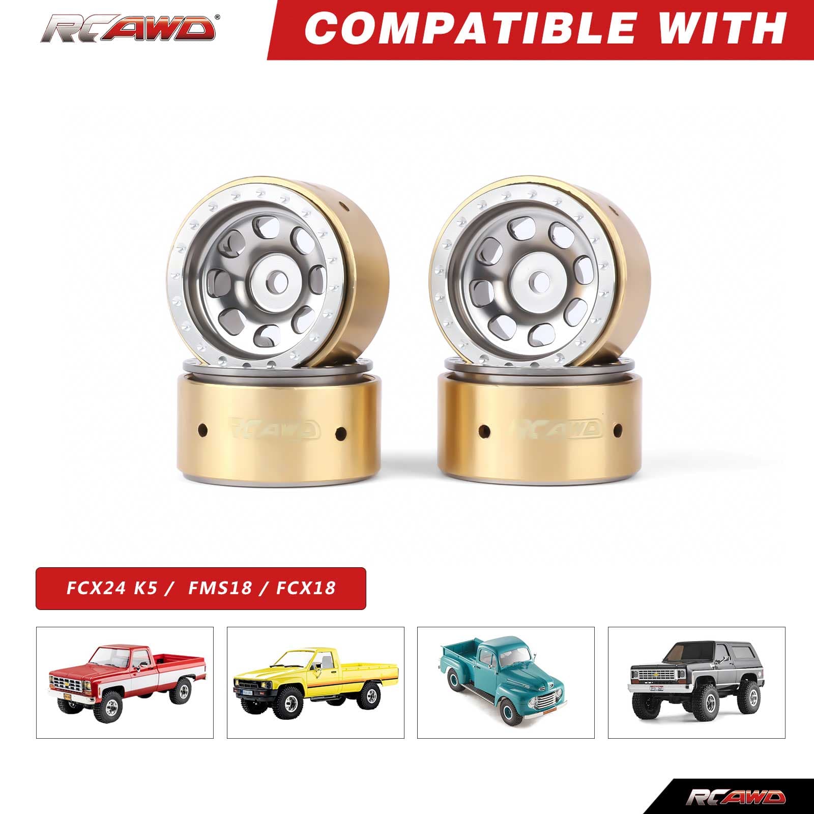 RCAWD FMS FCX24 432g/pc Wheel Rims RCAWD FCX18 FCX24 108g/pcs 8 Hole Aluminum Alloy Wheel Rims With CounterWeight
