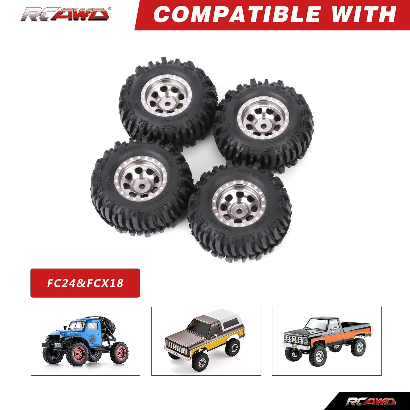 RCAWD FMS FCX24 55MM Tyres RCAWD FCX18 FCX24 55MM Rubber Line Wheel Tires Tyres