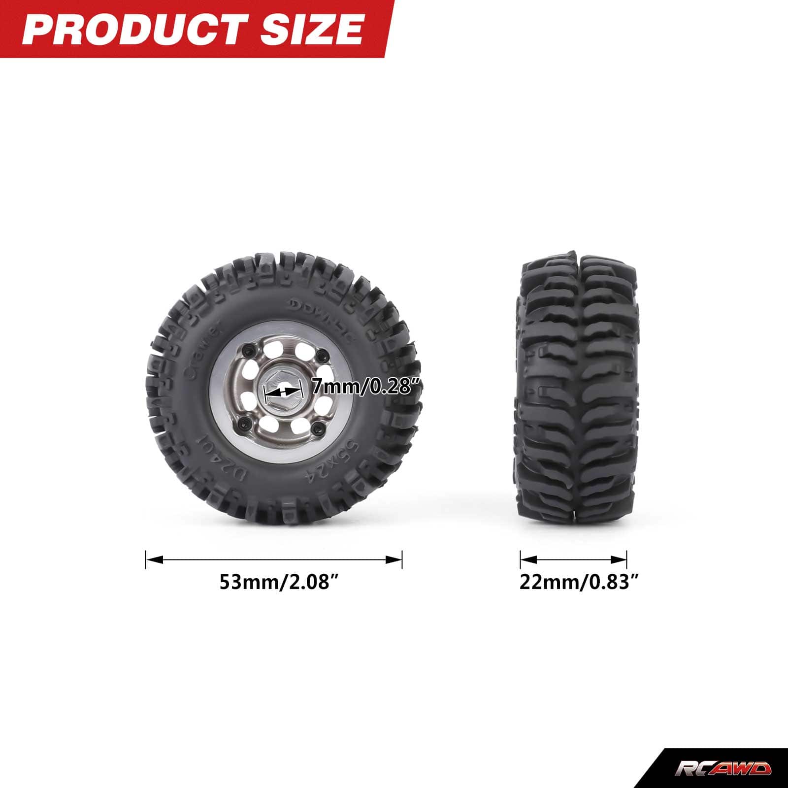RCAWD FMS FCX24 55MM Tyres RCAWD FCX18 FCX24 55MM Rubber Line Wheel Tires Tyres