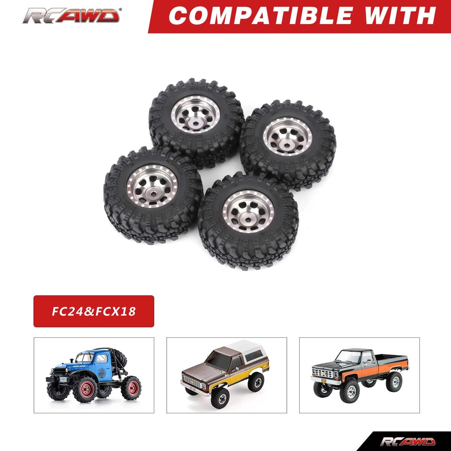 RCAWD FMS FCX24 55MM Tyres RCAWD FCX18 FCX24 55MM Rubber Rock Wheel Tires Tyres