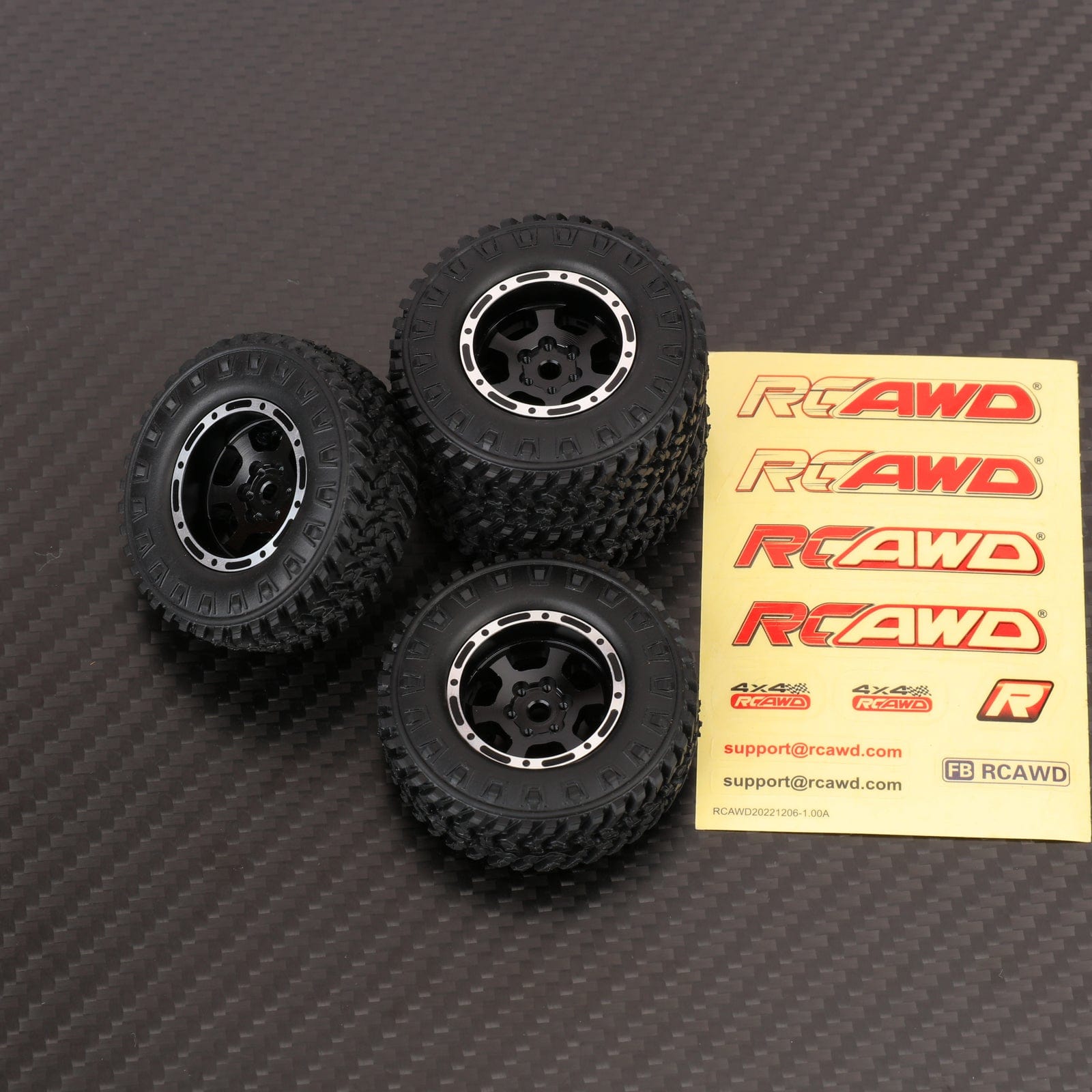 RCAWD FMS FCX24 6 Spoke Metal Wheel Rims Rubber Tires RCAWD 48g/pc 1.0" Metal Beadlock Wheel Rims Rubber Tires with Counter Weight Ring For FMS 1/24 FCX24M