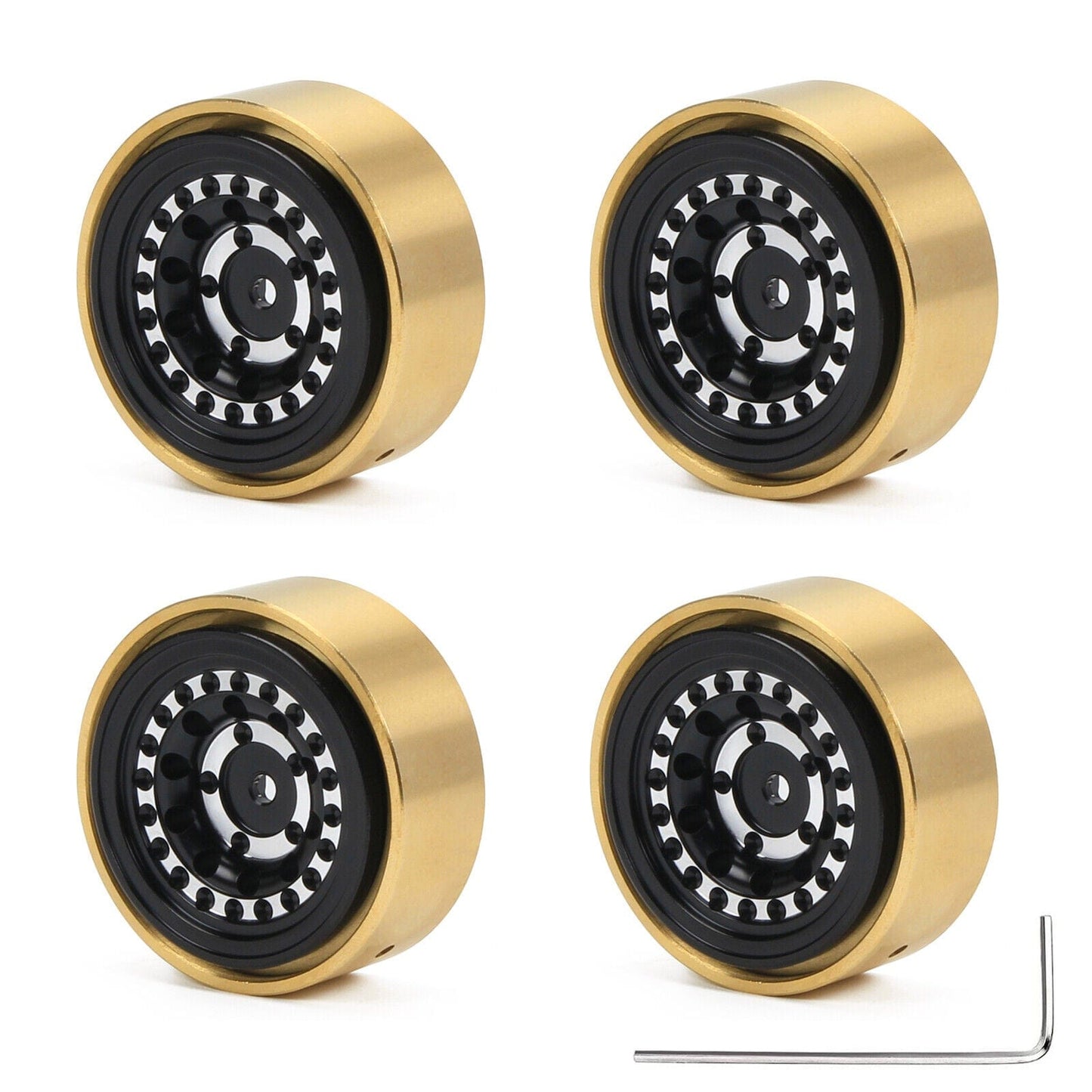 RCAWD FMS FCX24 Black RCAWD 1.3'' Beadlock Wheel with Brass Weights Ring for 1/24 FMS FCX24 312g/set
