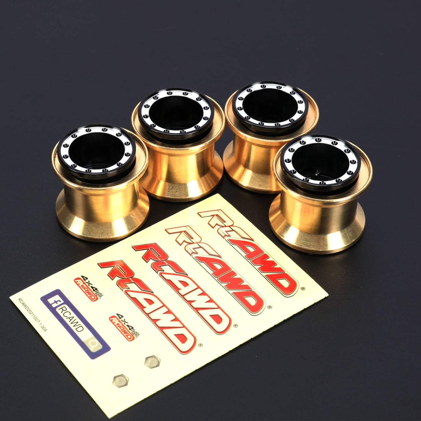 RCAWD FMS FCX24 Black RCAWD Upgrades 1.0'' Beadlock Wheel with Brass Weights Ring for 1/24 FMS FCX24