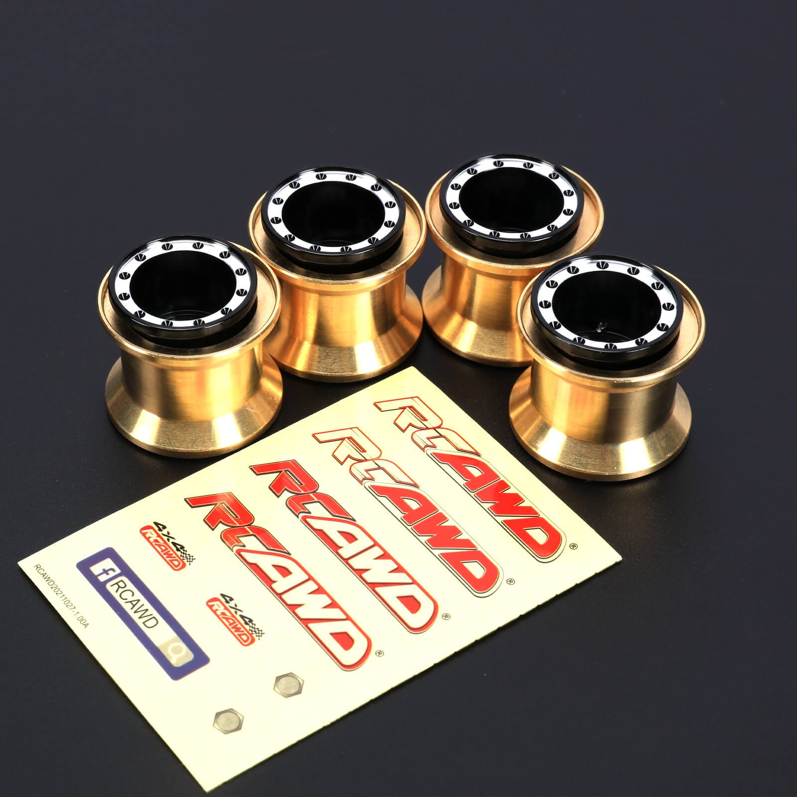 RCAWD FMS FCX24 Black RCAWD Upgrades 1.0'' Beadlock Wheel with Brass Weights Ring for 1/24 FMS FCX24