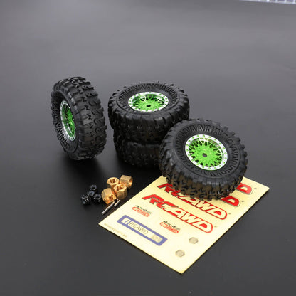 RCAWD FMS FCX24 Green RCAWD 4pcs 55*20mm Wheel Tires with 7mm Brass Hex Hub for FMS 1/24 FCX24 Smasher