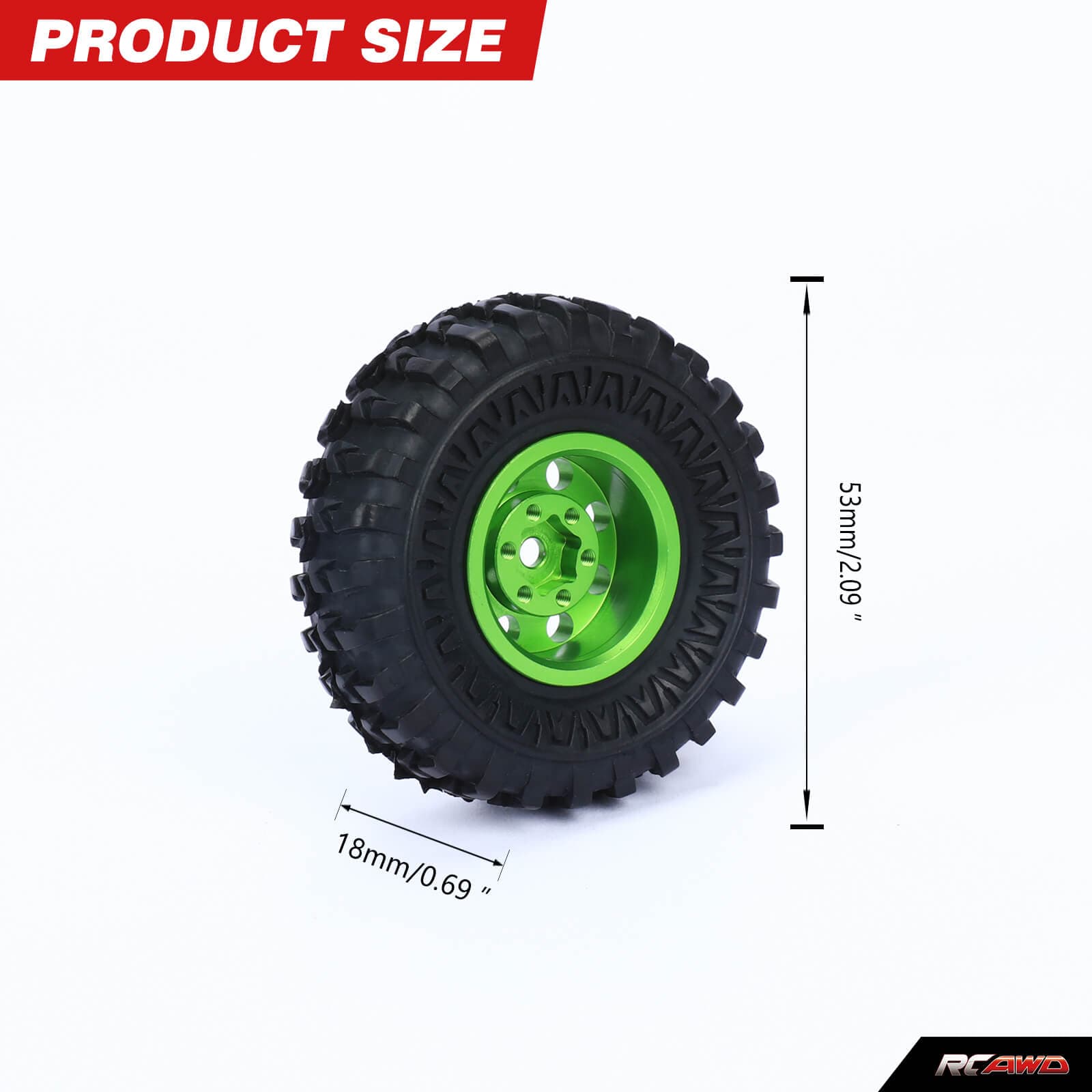 RCAWD FMS FCX24 Green RCAWD 55*20mm RC wheel Tires for  FMS FCX24 with 7mm brass wheel hex hub D2-C3073G