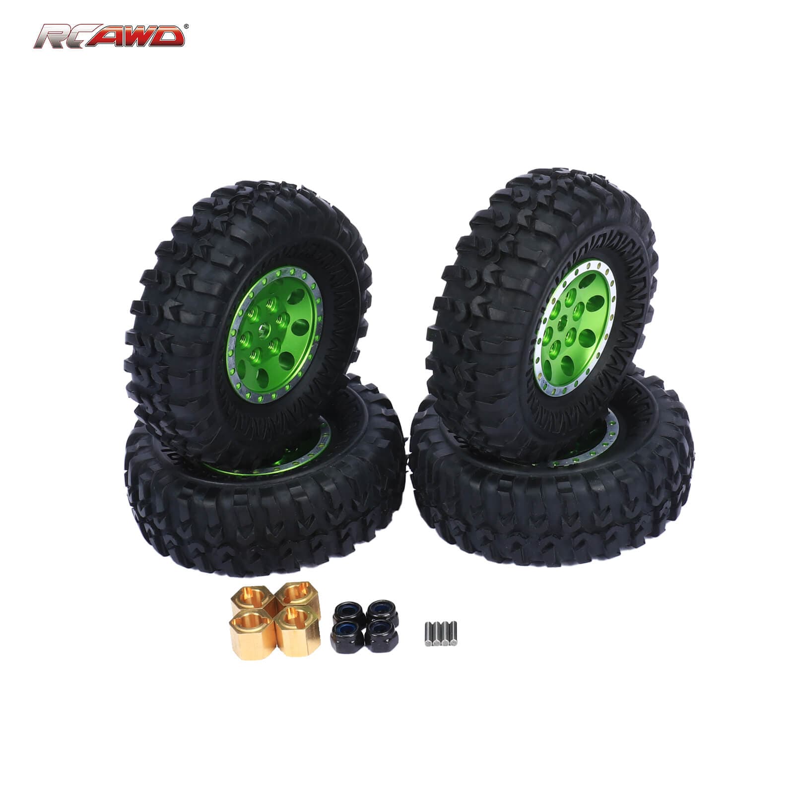 RCAWD FMS FCX24 Green RCAWD 55*20mm RC wheel Tires for  FMS FCX24 with 7mm brass wheel hex hub D2-C3073G