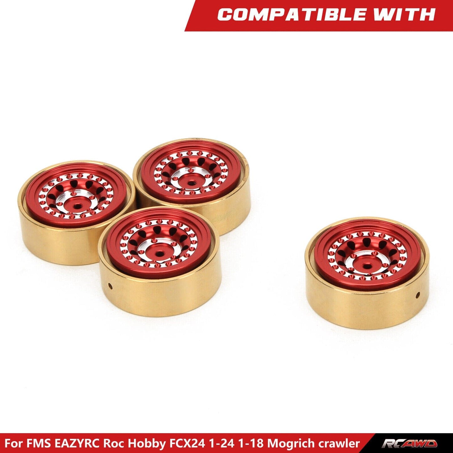 RCAWD FMS FCX24 RCAWD 1.3'' Beadlock Wheel with Brass Weights Ring for 1/24 FMS FCX24 312g/set