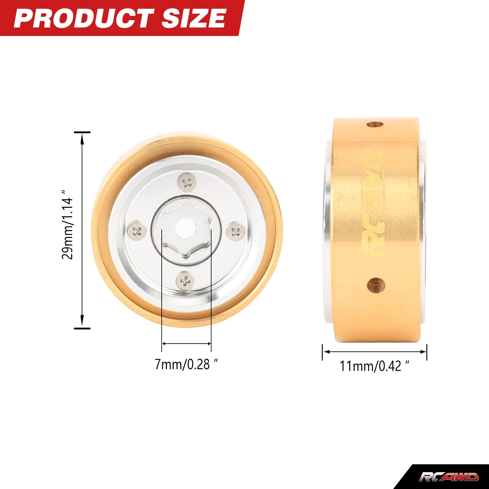 RCAWD FMS FCX24 RCAWD 24g/pc Metal Beadlock Wheel Rims with Brass Countweight Rings