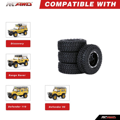 RCAWD FMS FCX24 RCAWD 48g/pc 1.0" Metal Beadlock Wheel Rims Rubber Tires with Counter Weight Ring For FMS 1/24 FCX24M