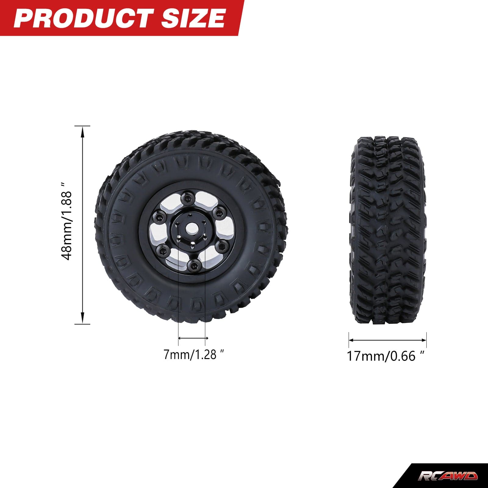 RCAWD FMS FCX24 RCAWD 48g/pc 1.0" Metal Beadlock Wheel Rims Rubber Tires with Counter Weight Ring For FMS 1/24 FCX24M