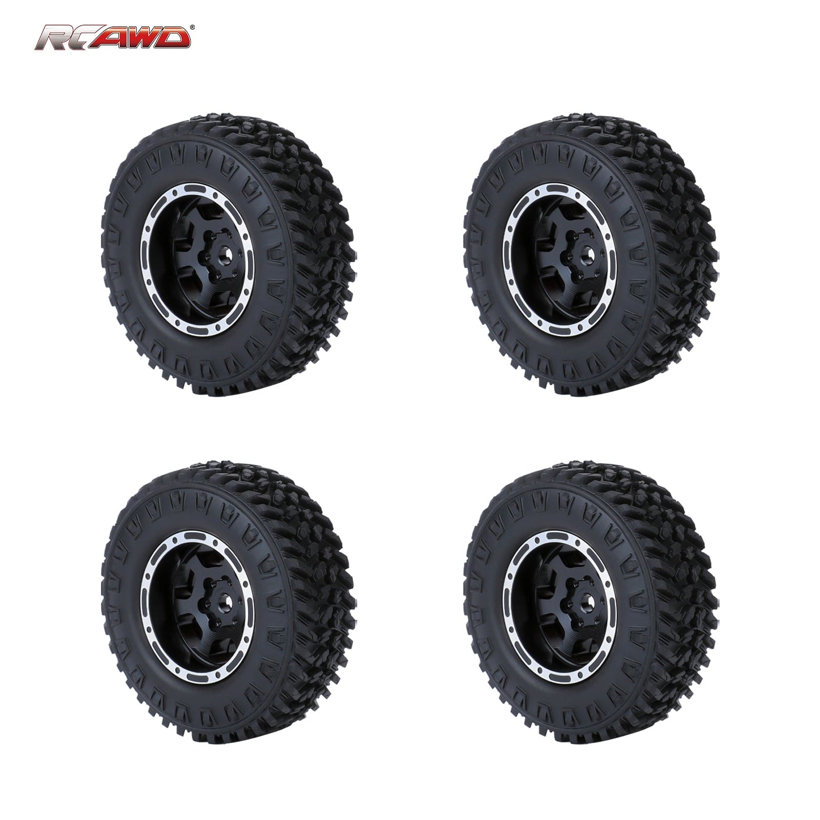 RCAWD FMS FCX24 RCAWD 48g/pc 1.0" Metal Beadlock Wheel Rims Rubber Tires with Counter Weight Ring For FMS 1/24 FCX24M