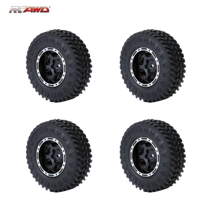 RCAWD FMS FCX24 RCAWD 48g/pc 1.0" Metal Beadlock Wheel Rims Rubber Tires with Counter Weight Ring For FMS 1/24 FCX24M