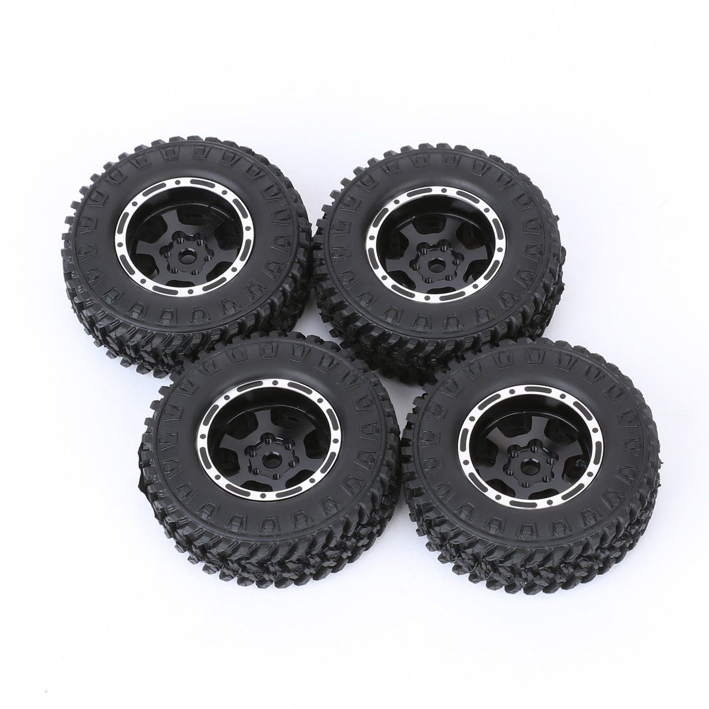 RCAWD FMS FCX24 RCAWD 48g/pc 1.0" Metal Beadlock Wheel Rims Rubber Tires with Counter Weight Ring For FMS 1/24 FCX24M