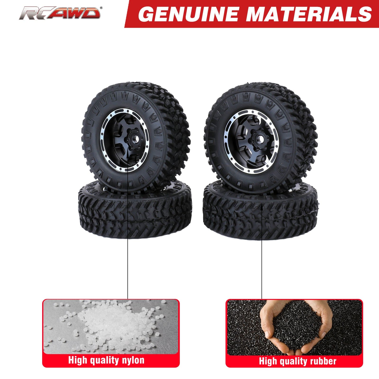 RCAWD FMS FCX24 RCAWD 48g/pc 1.0" Metal Beadlock Wheel Rims Rubber Tires with Counter Weight Ring For FMS 1/24 FCX24M