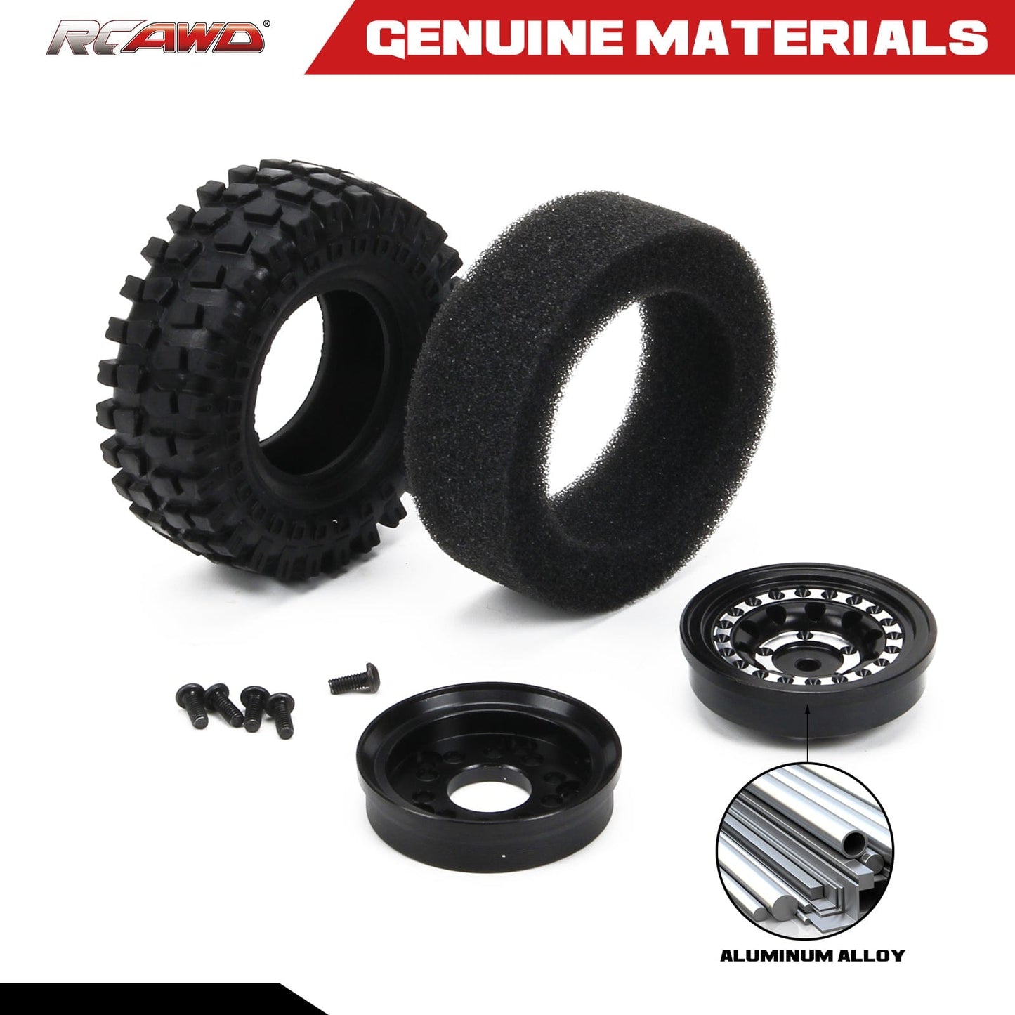 RCAWD FMS FCX24 RCAWD 60*20mm Full Alloy 1.3" Beadlock Glue-free Wheel Tire Set for FMS FCX24 and SCX24 Crawlers
