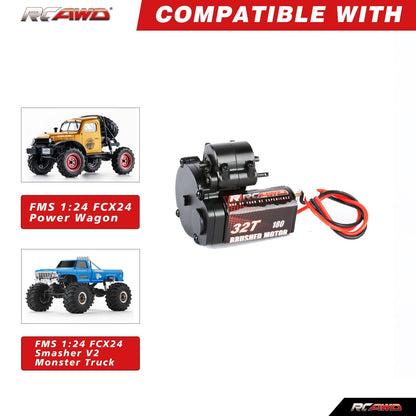 RCAWD FMS FCX24 RCAWD Complete Transmission with 32T 180 Motor for 1/24 FMS Smasher