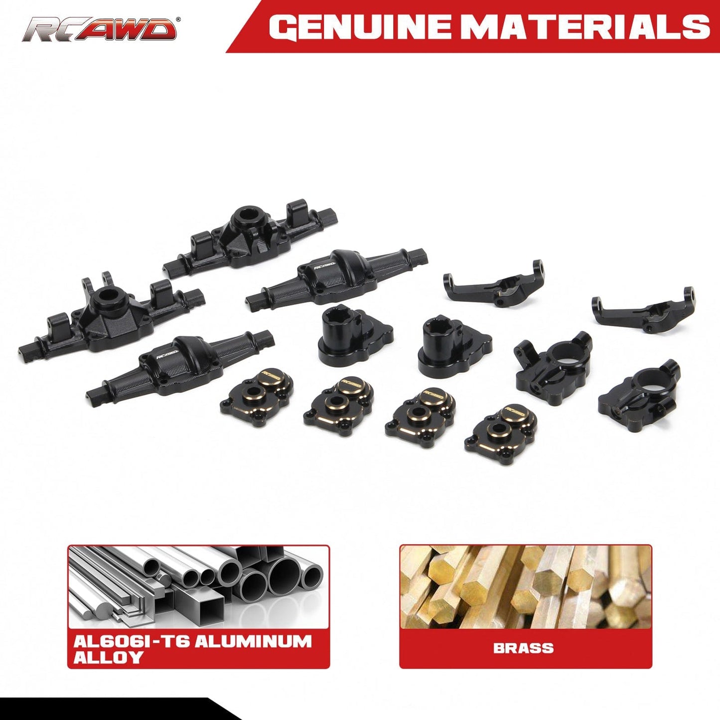 RCAWD FMS FCX24 RCAWD FCX24 Aluminum Front Rear Axles Housing Set with Brass Steering Hub Carrier