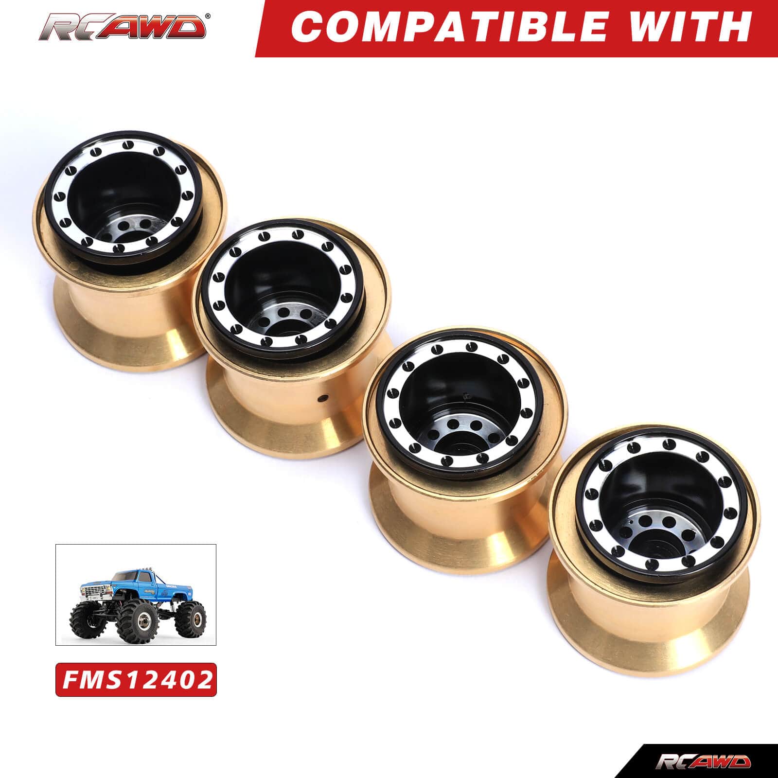 RCAWD FMS FCX24 RCAWD FCX24 Monster Truck 1.0" Beadlock Wheels with Brass Weights Rings