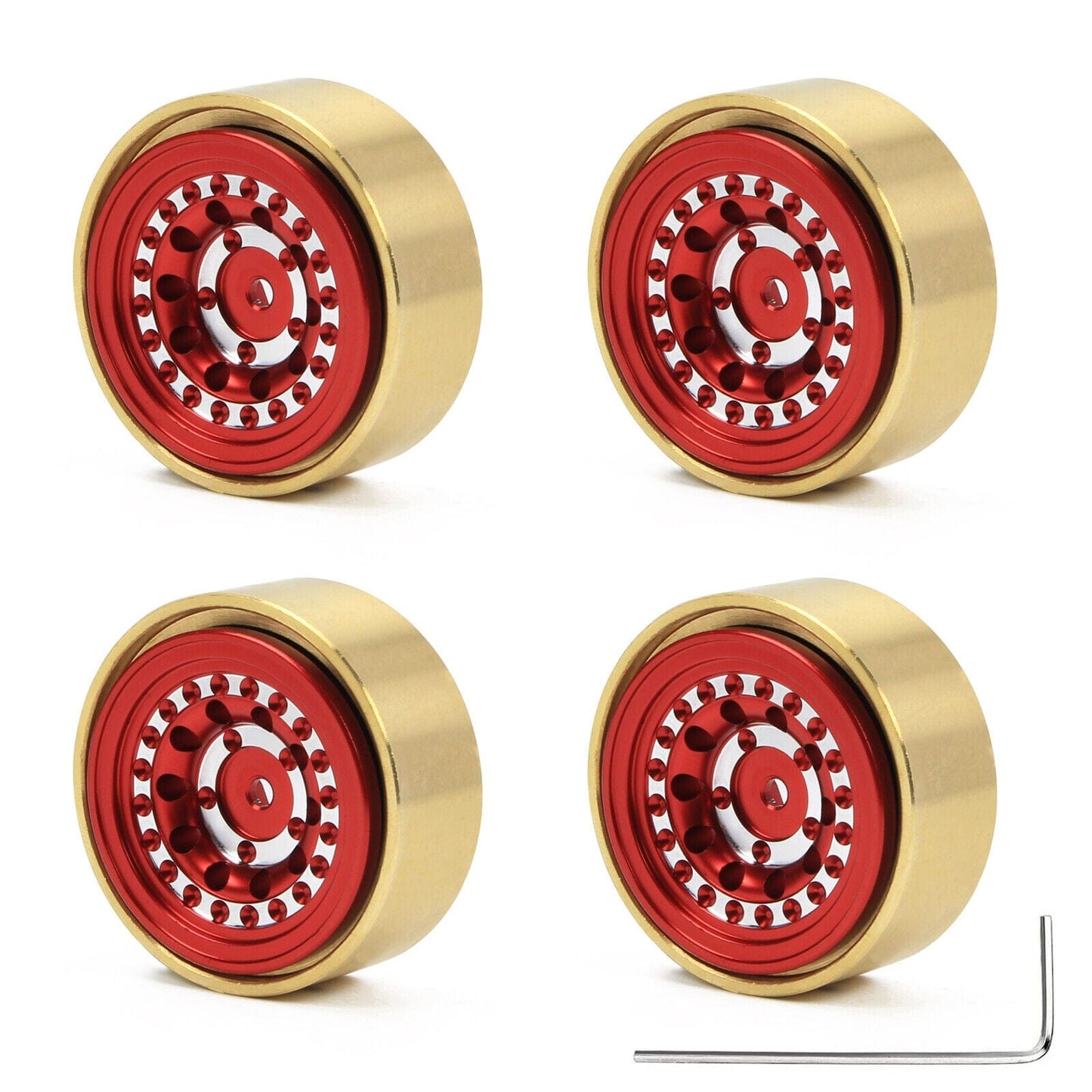 RCAWD FMS FCX24 Red RCAWD 1.3'' Beadlock Wheel with Brass Weights Ring for 1/24 FMS FCX24 312g/set