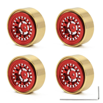 RCAWD FMS FCX24 Red RCAWD 1.3'' Beadlock Wheel with Brass Weights Ring for 1/24 FMS FCX24 312g/set