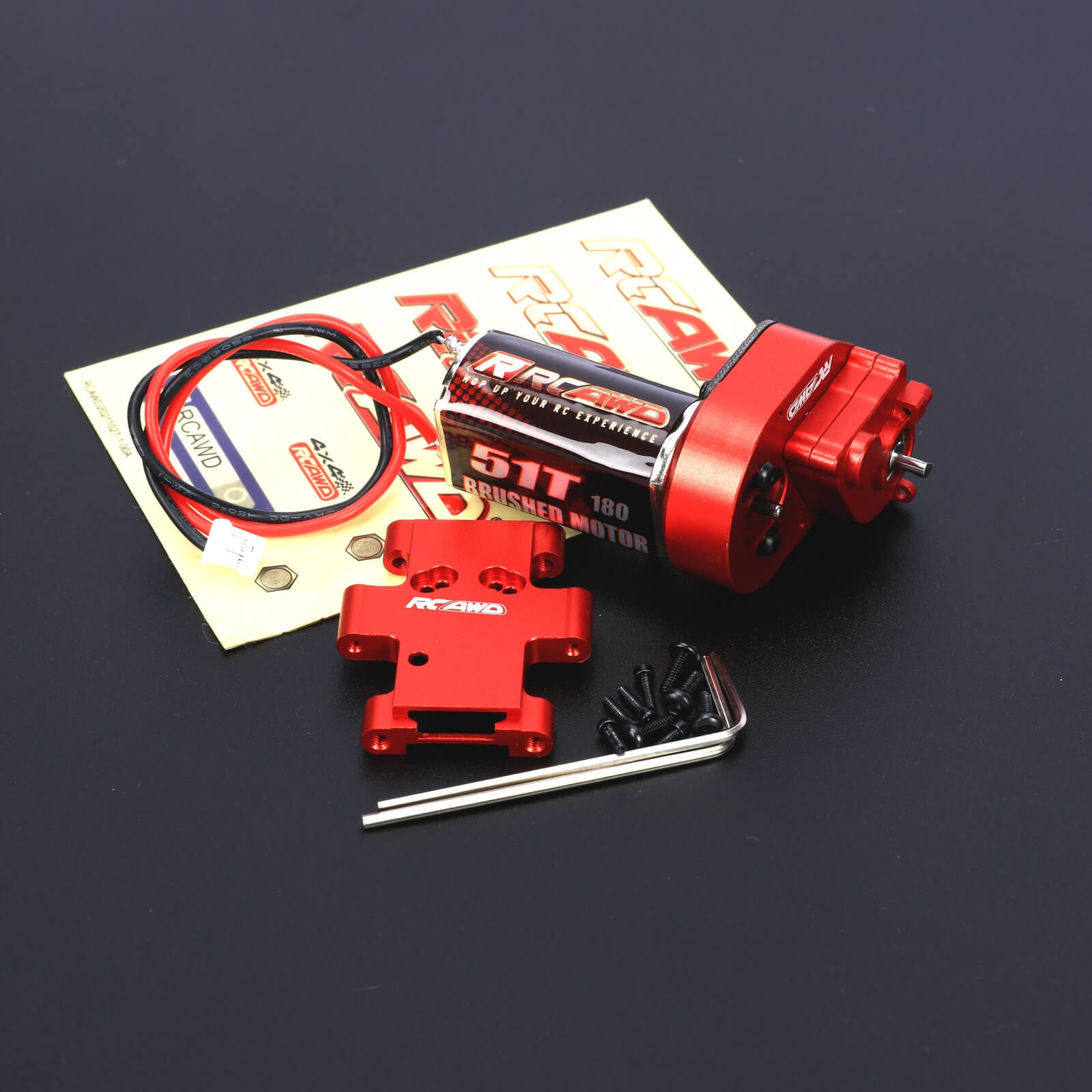 RCAWD FMS FCX24 Red RCAWD Complete Transmission with 51T 180 Motor for 1/18 FMS EASYRC RocHobby RC