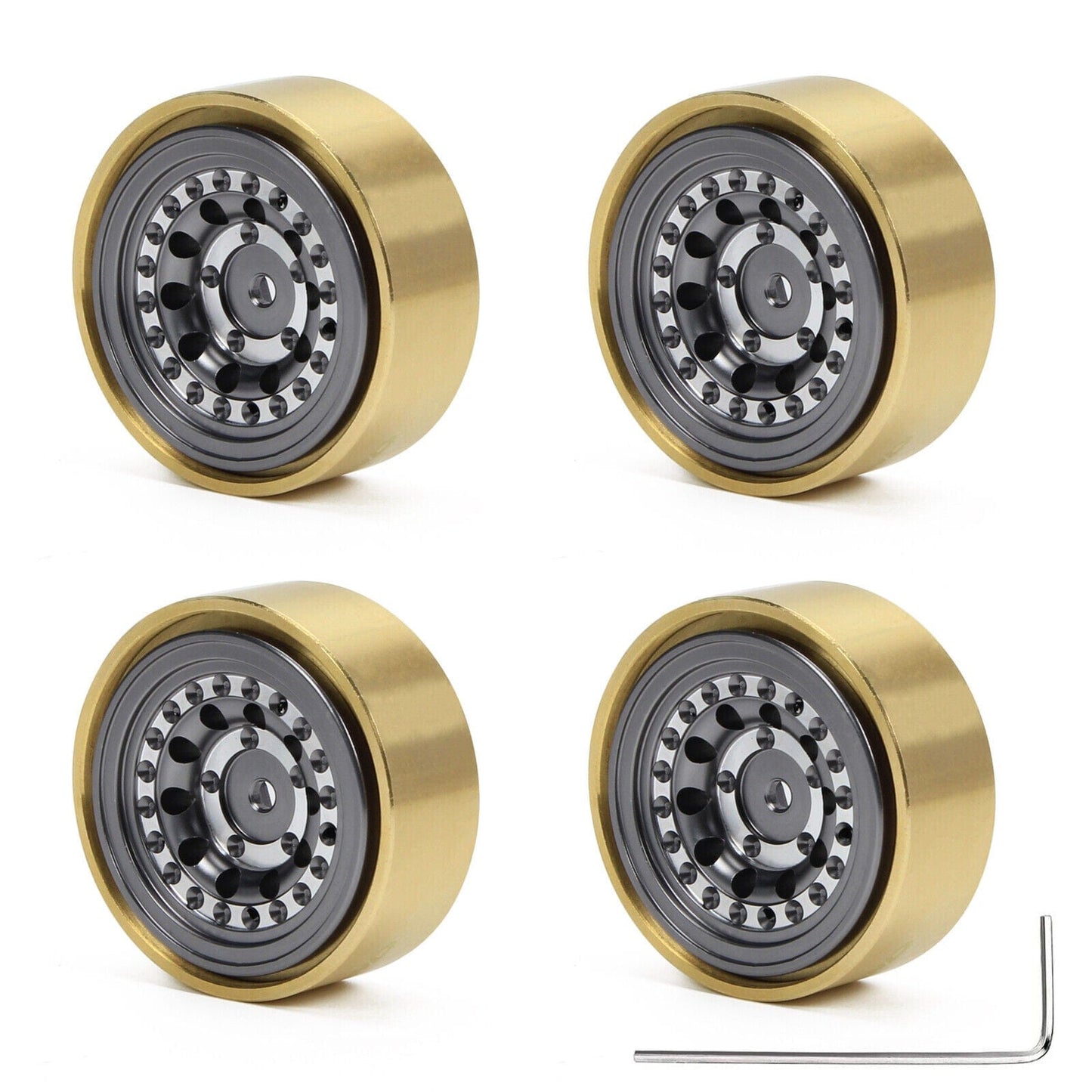 RCAWD FMS FCX24 TI RCAWD 1.3'' Beadlock Wheel with Brass Weights Ring for 1/24 FMS FCX24 312g/set
