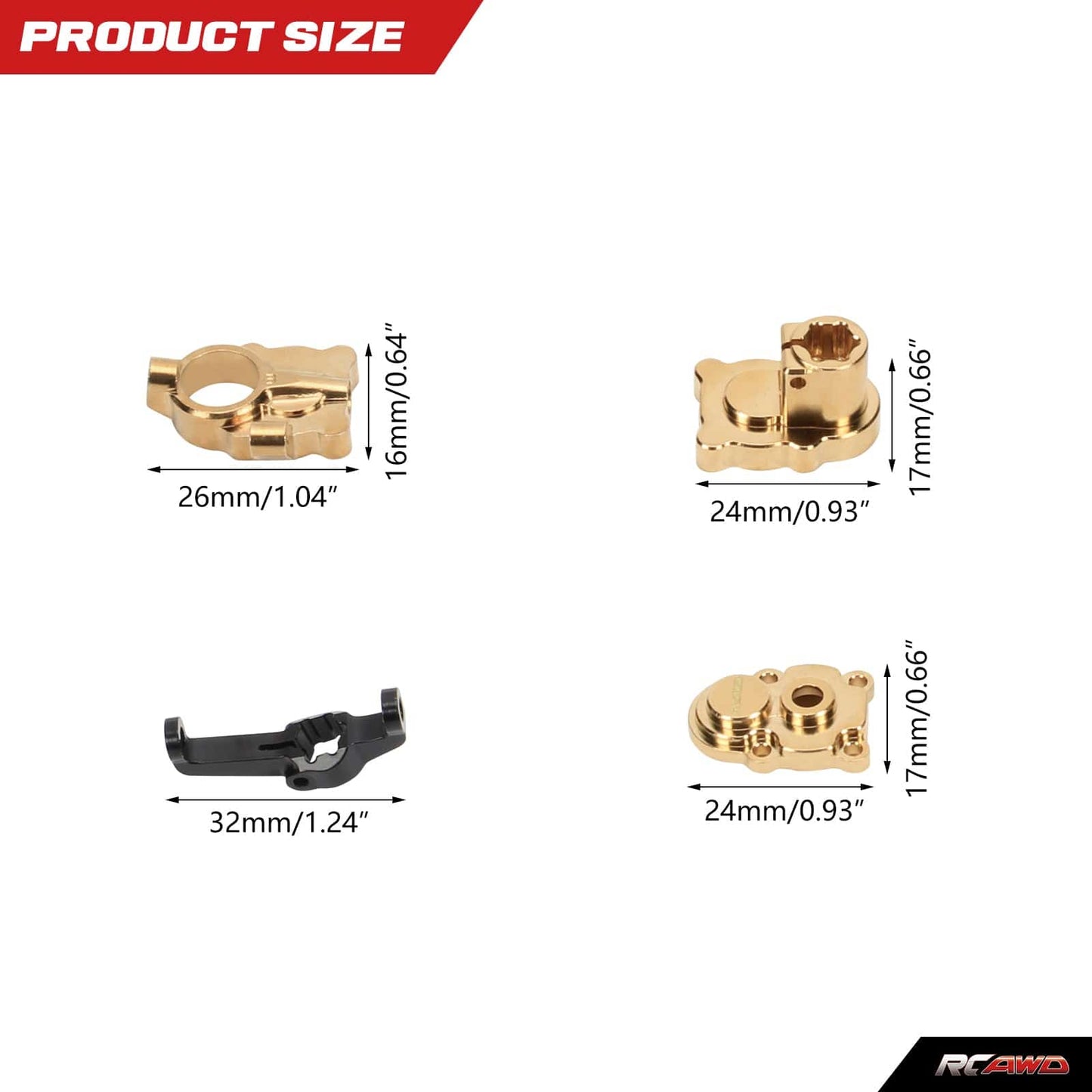 RCAWD FMS FCX24 Upgrades Brass Front and Rear Alloy Axles Housing Full Set D3 - C3017 - RCAWD