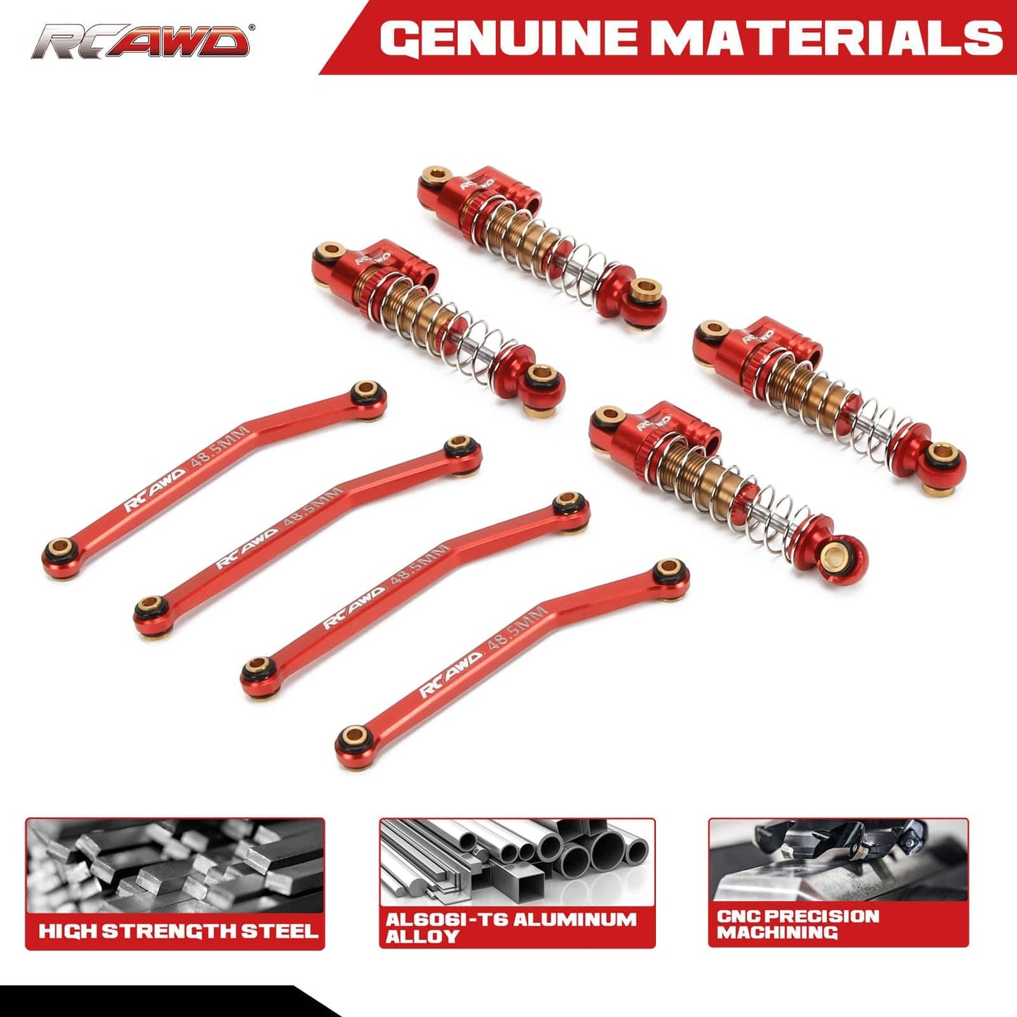 RCAWD FMS FCX24 Upgrades F/R Damper Shock Absorber Oil - Filled Type with 48.5mm Links - RCAWD