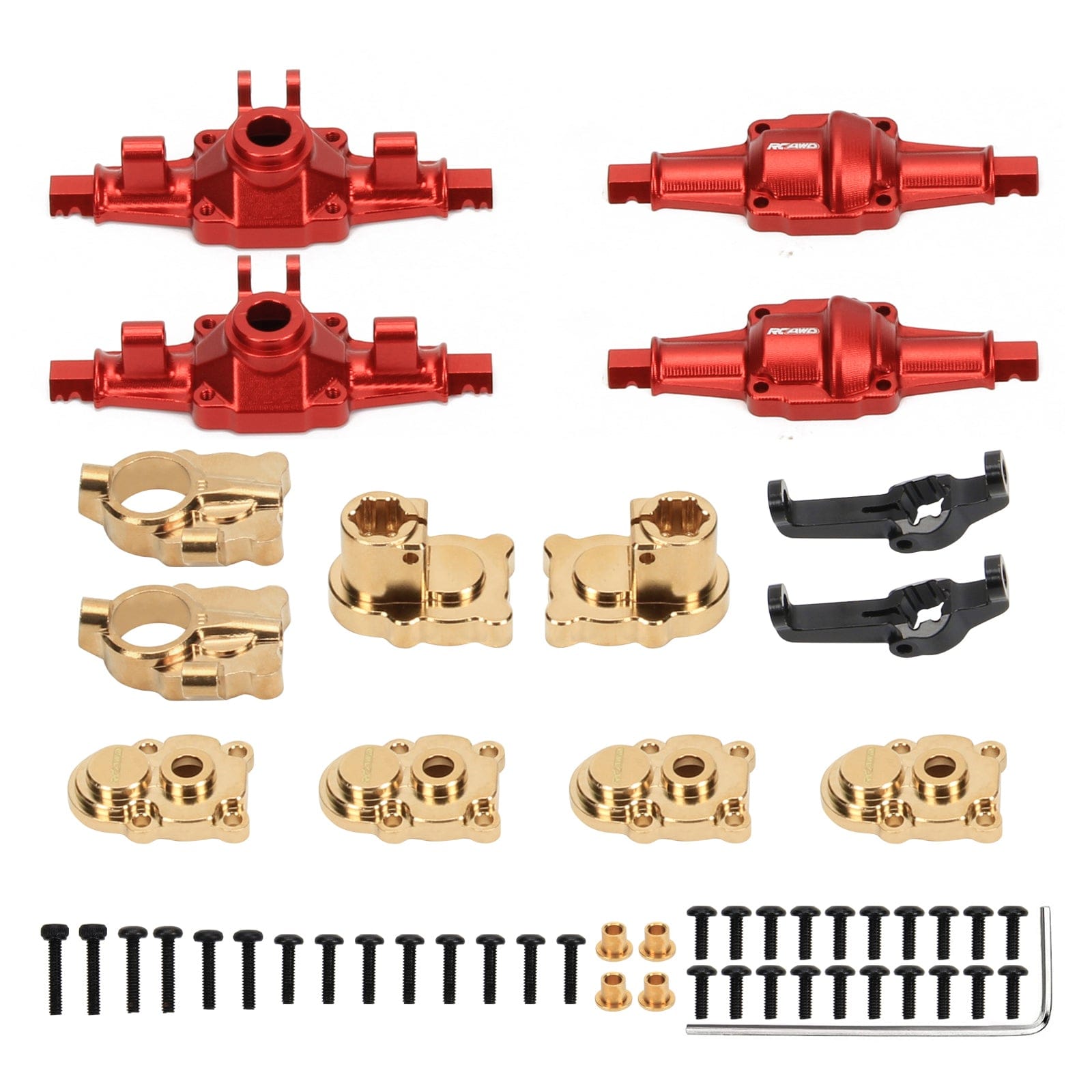 RCAWD FMS FCX24 Yellow+Red / Brass+aluminum alloy front and rear door bridge housing set RCAWD FMS FCX24 Upgrades Aluminum alloy bridge housing