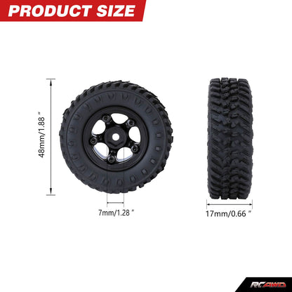 RCAWD FMS FCX24M 5 Spoke Metal Wheel Rims Rubber Tires Set RCAWD 48g/pc 1.0" Metal Beadlock Wheel Rims Rubber Tires with Counterweight Ring For FMS 1/24 FCX24M