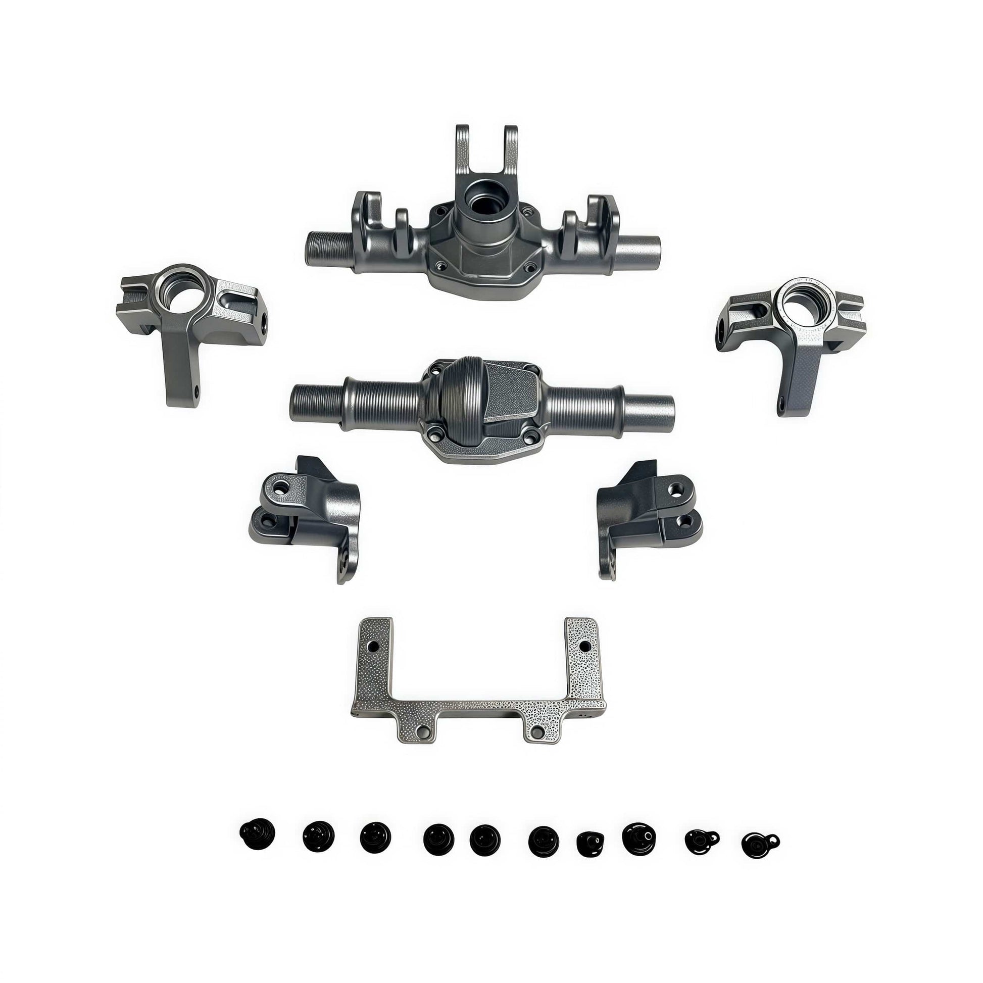 RCAWD FMS FCX24M Front Axle Housing Set / Silver RCAWD FCX24M Front Rear Axle Housing Kit with Steering cup