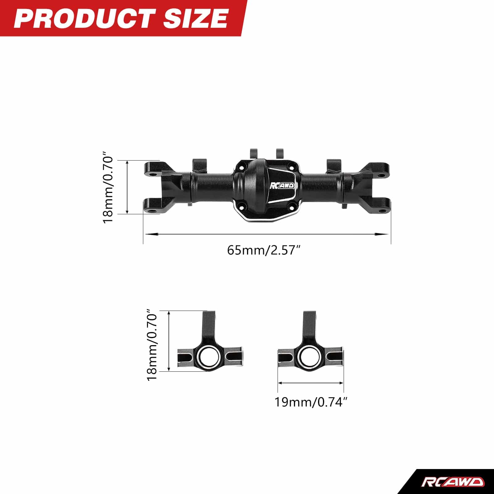RCAWD FMS FCX24M RCAWD FCX24M Front Rear Axle Housing Kit with Steering cup