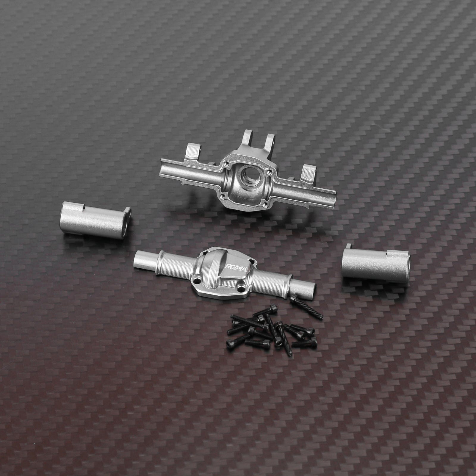 RCAWD FMS FCX24M Rear Axle Housing Set / Silver RCAWD FCX24M Front Rear Axle Housing Kit with Steering cup
