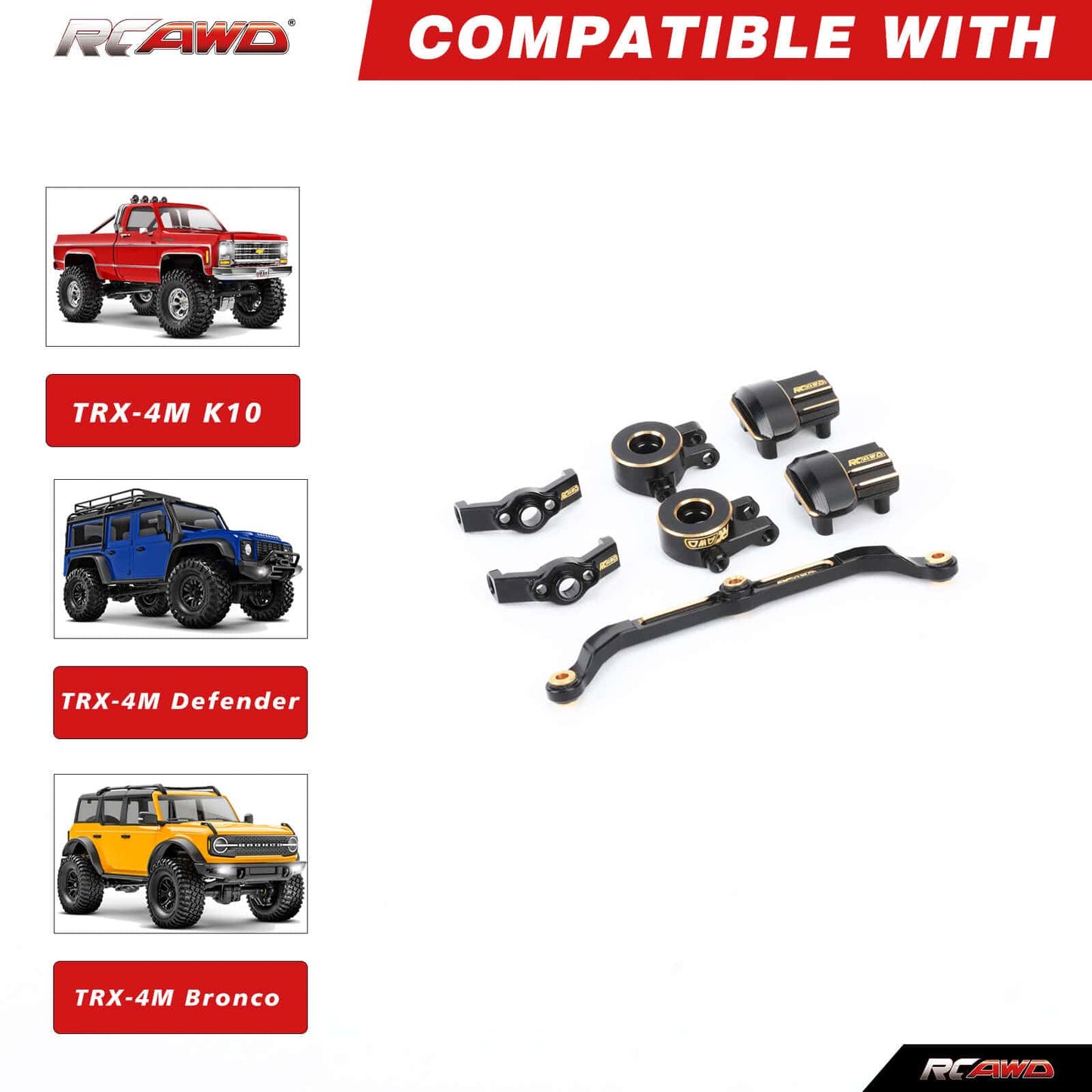 RCAWD Full Brass Upgraded Steering Set with F/R Axle Housing for Trx4m Upgrades - RCAWD