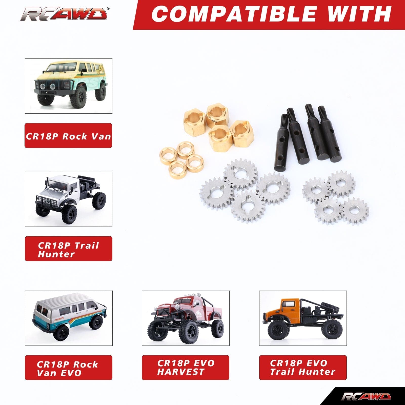 RCAWD HobbyPlus CR18 21T/17T RCAWD 1/18 HobbyPlus CR18 Upgrades Portal Axles Shafts & Portal Reduction Gears &Hex Set