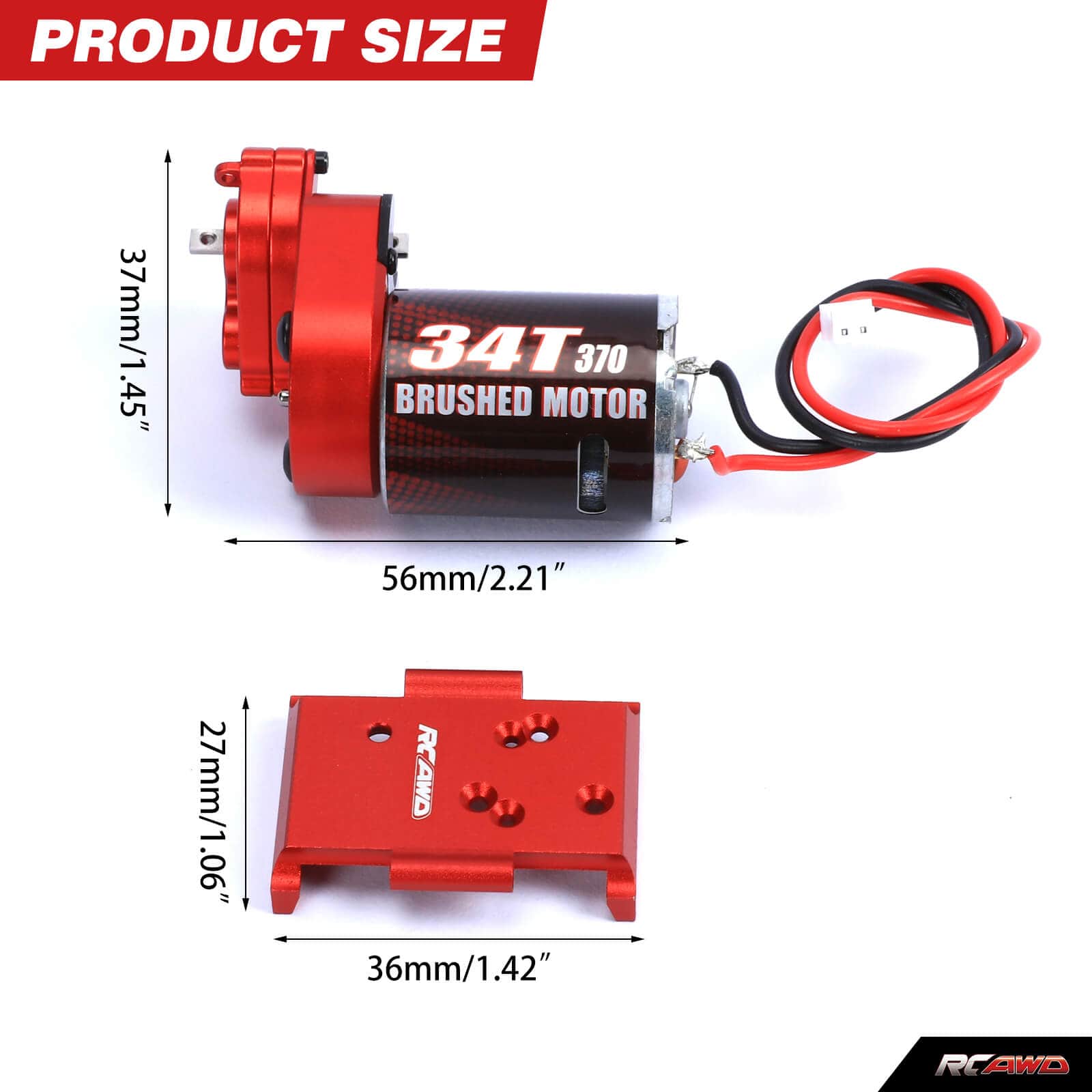 RCAWD HobbyPlus CR18 370 Motor 34T Metal Gearbox Combo Transmission Set 240300 - RCAWD