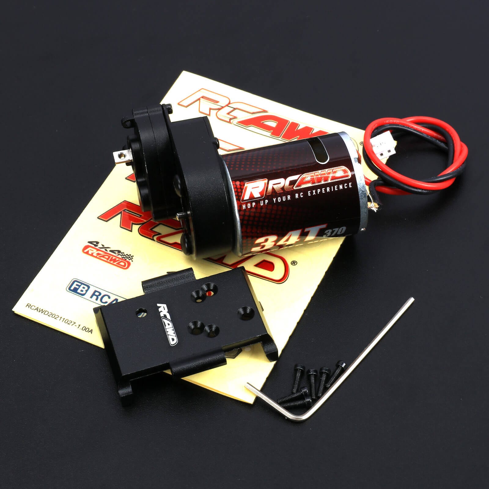 RCAWD HobbyPlus CR18 Black RCAWD HobbyPlus CR18 370 Motor 34T Metal Gearbox Combo Transmission Set 240300