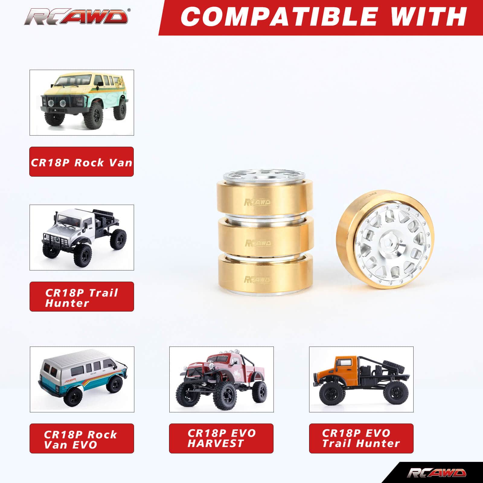 RCAWD HobbyPlus CR18 RCAWD 1/18 HobbyPlus CR18 Upgrades 1.2” Aluminum Wheel with Brass Counterweight Ring