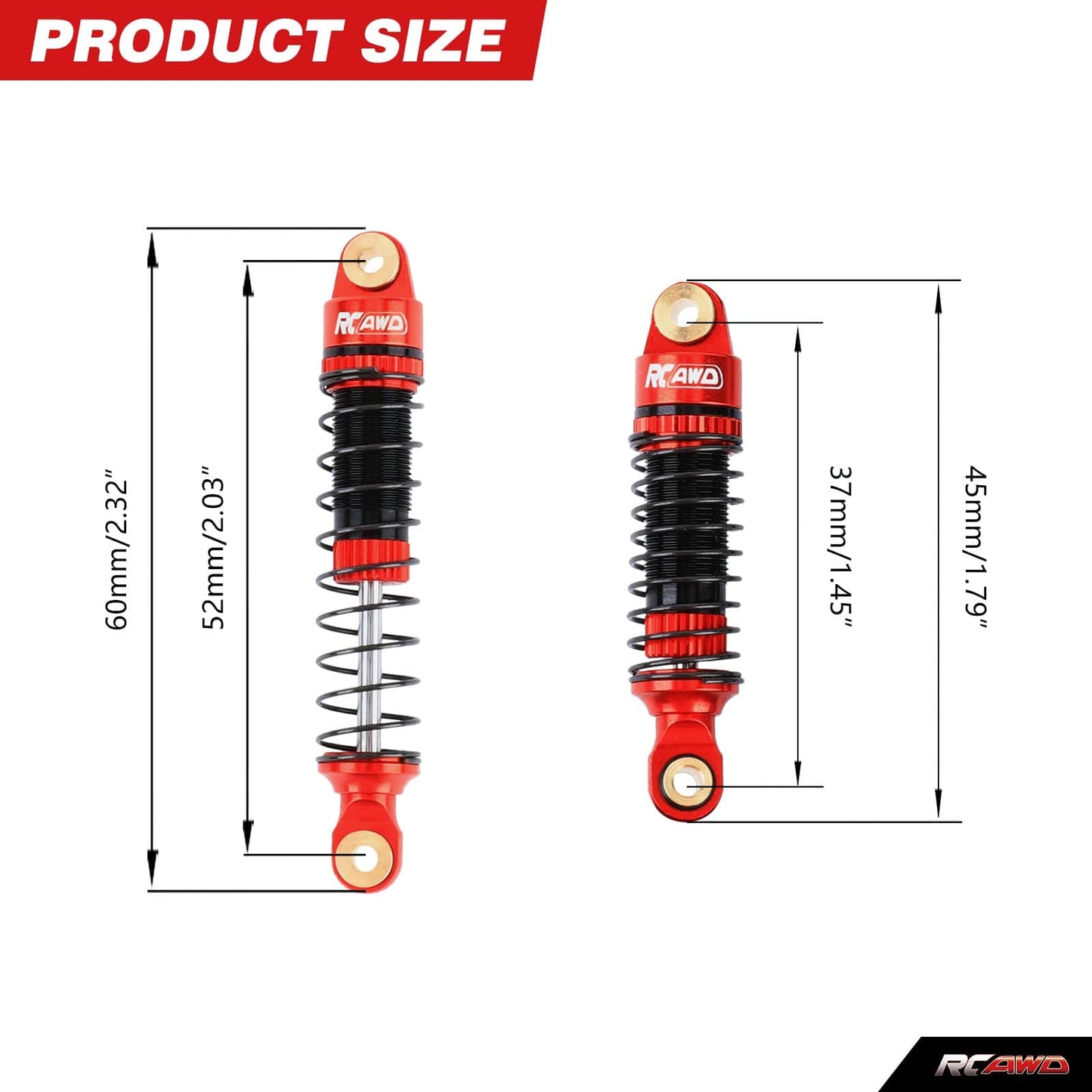 RCAWD HobbyPlus CR18 RCAWD Hobbyplus 1/18 ARKTOS Shocks Set with 12pc Springs 58mm Aluminum