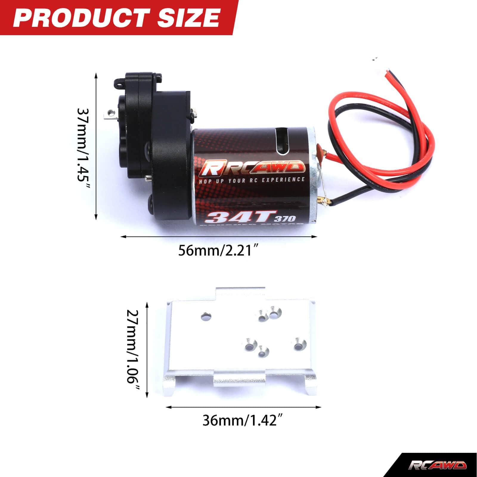RCAWD HobbyPlus CR18 RCAWD HobbyPlus CR18 370 Motor 34T Metal Gearbox Combo Transmission Set 240300