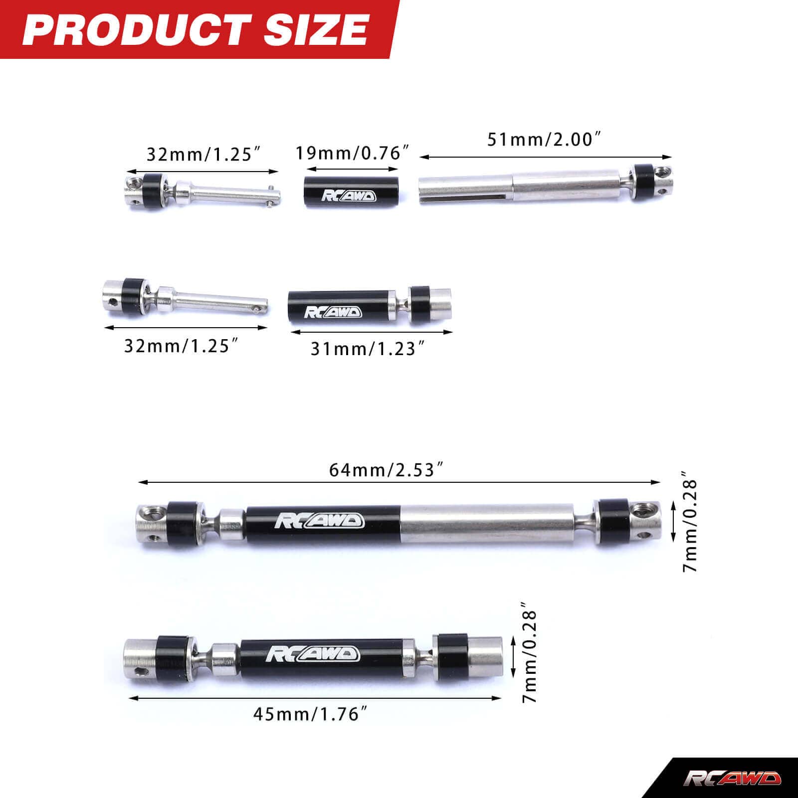 RCAWD HobbyPlus CR18 Center Driveshafts Stainless Steel 240305