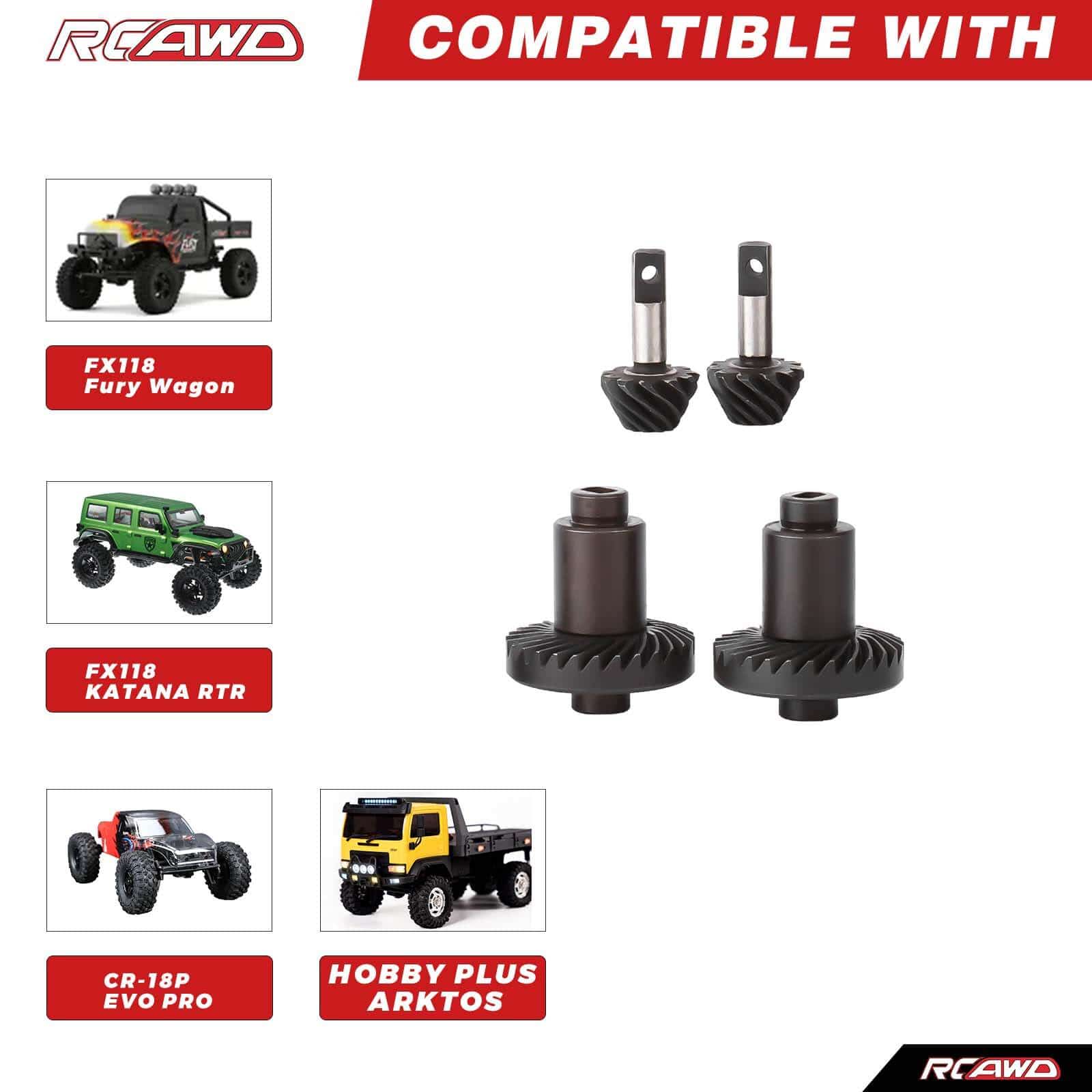 RCAWD HobbyPlus CR18P RCAWD Furitek HobbyPlus CR18P 28T 11T Front Rear Axle Helical Spiral Bevel Gear Upgrade Parts