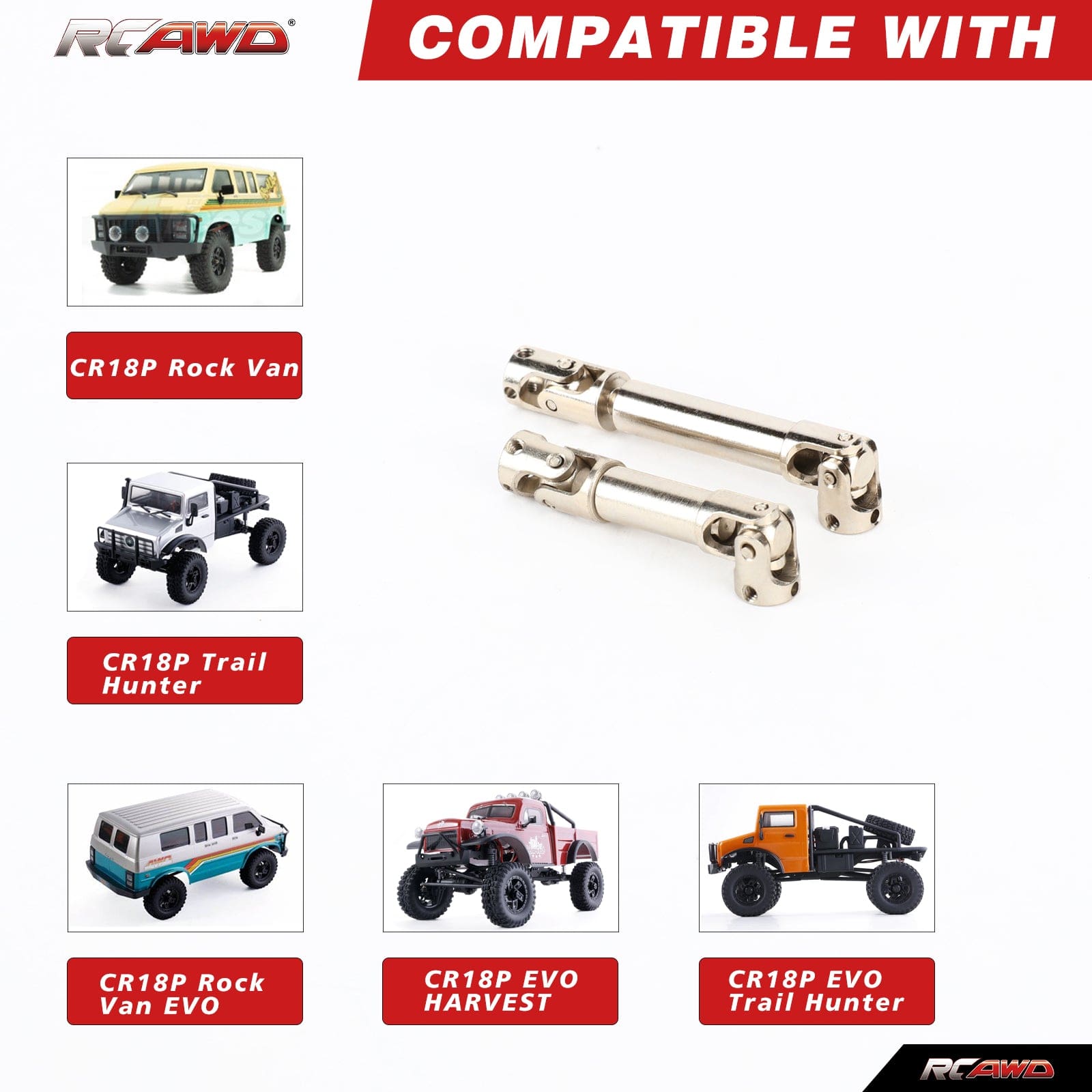 RCAWD HobbyPlus CR18P Steel Drivshaft Set RCAWD HobbyPlus CR18P 69MM 53MM Steel Drivshaft Front Rear Heavy Duty Drive Shaft