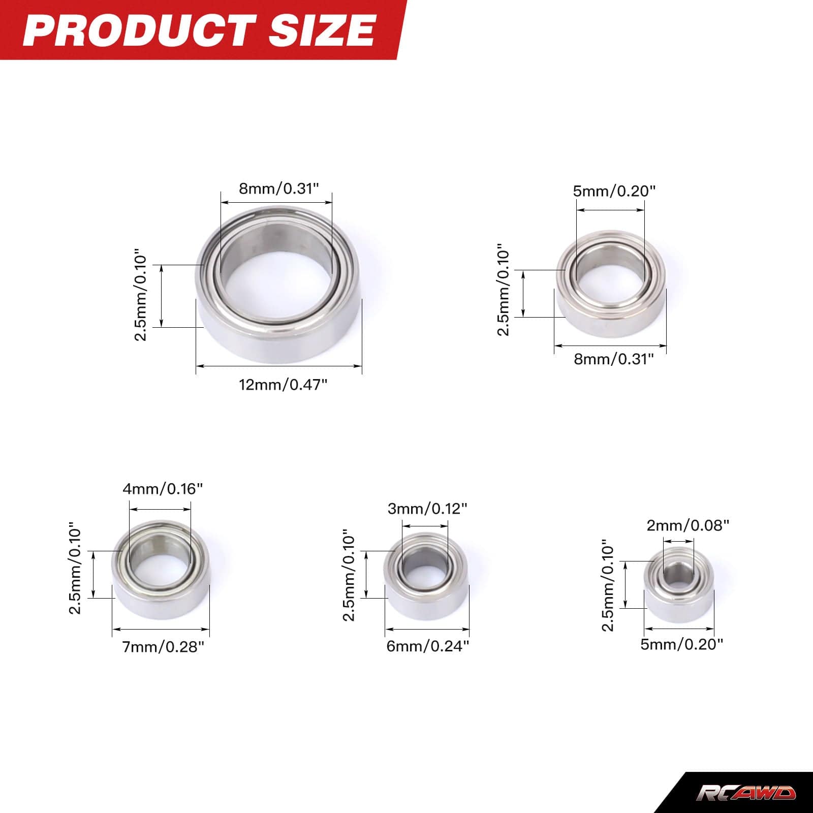 RCAWD HPI 1/18 Venture18 High Speed Sealed Bearing RCAWD HPI Venture18 Complete Ball Bearing Set