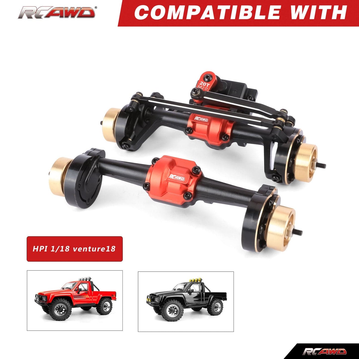 RCAWD HPI 1/18 Venture18 RCAWD HPI Venture18 Front Rear Portal Axle Assembly with 20T Servo CounterWeight