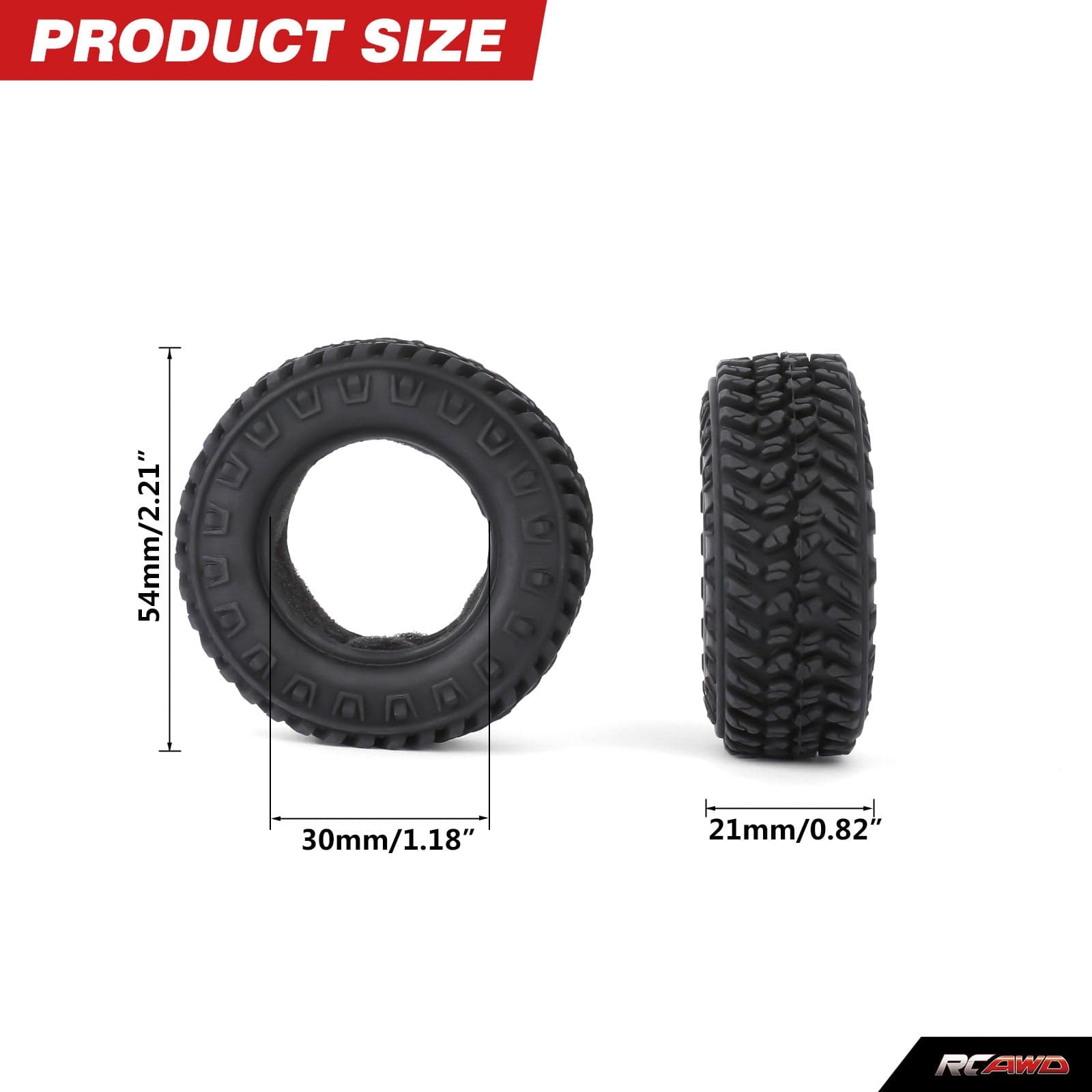 RCAWD HPI 1/18 Venture18 Rubber Rock Wheel Tires RCAWD HPI Venture18 55MM 1.2" Rock Wheel Tires 4pcs